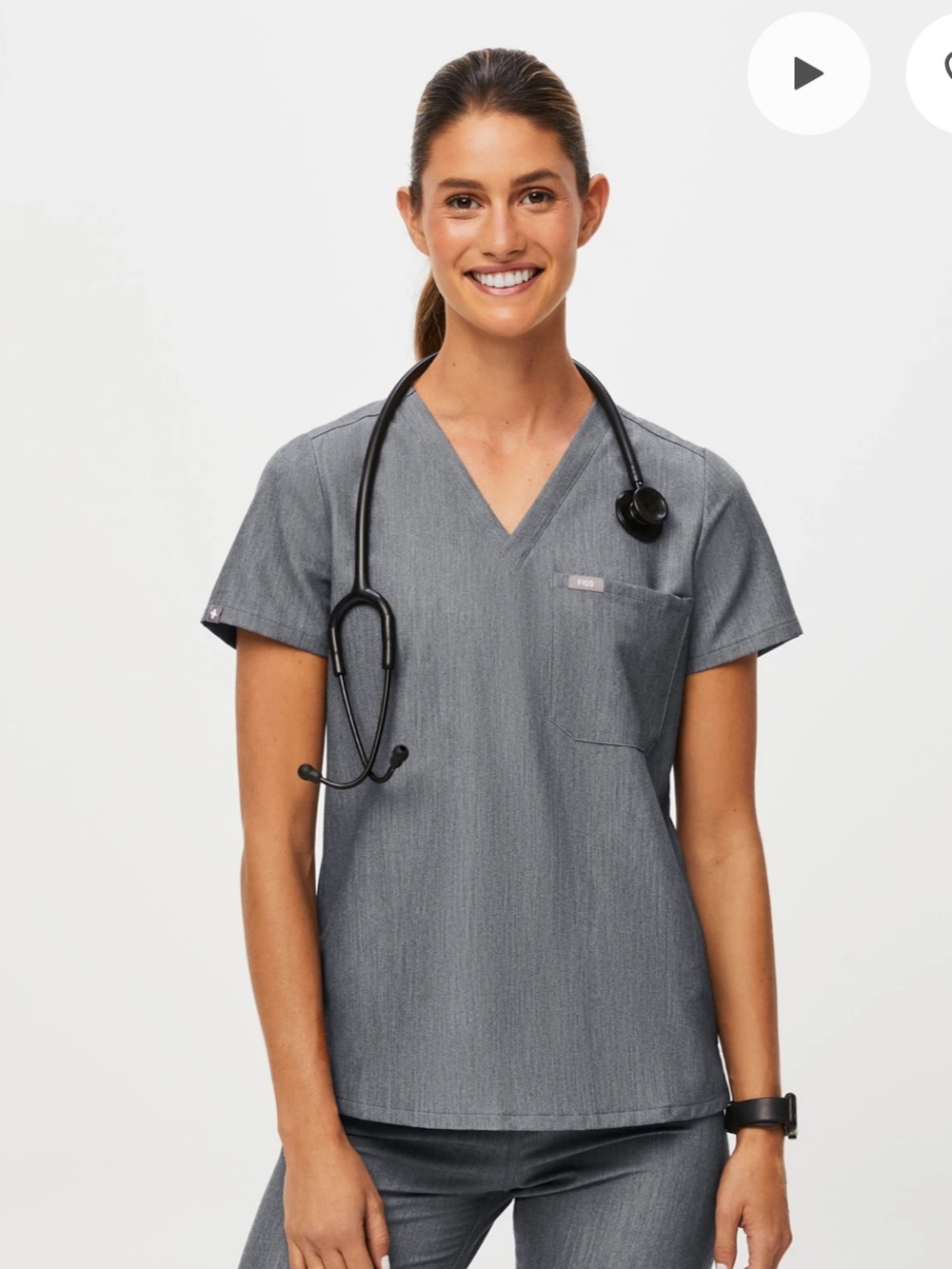 Figs Catarina One Pocket Scrub Top Small Graphite Gray FIONx Medical Scrubs GUC
